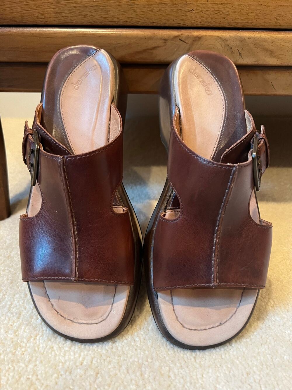 Dansko Sophie Brown Leather Slide Platform Wedge Sandals Shoes Womens 38